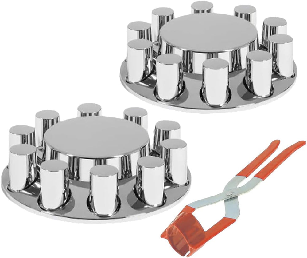 33mm Chrome ABS Flat Top Axle Cover Complete Set with Removable Hubcaps and S...