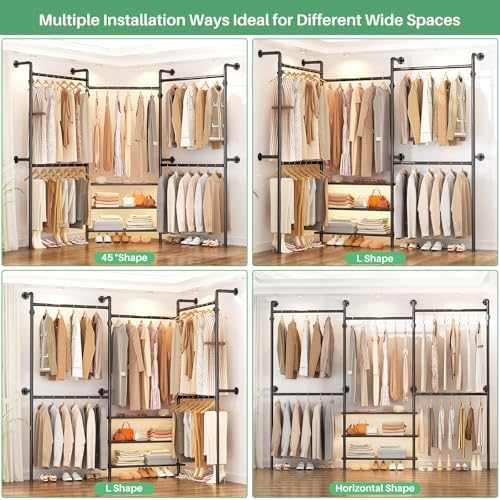 Aheaplus Expandable Industrial Pipe Clothing Rack, 7.3-10.9Ft Closet System