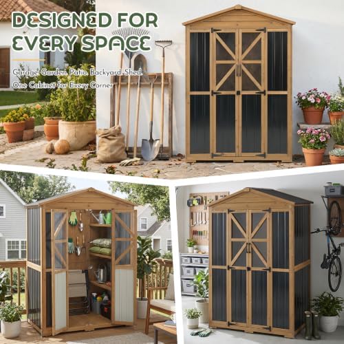 Outdoor Storage Cabinet, Weatherproof Garden Shed with 6 Shelves for Tools