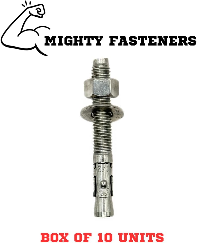 MIGHTY FASTENERS Premium 316 Stainless Steel Wedge Anchor, 1/2"-13 X 6 –...