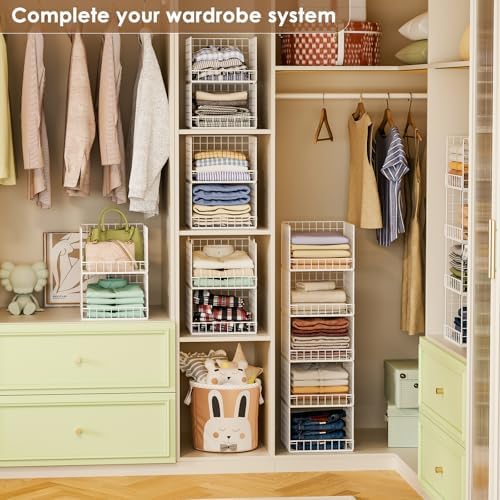 5-Tier Stackable Closet Organizers and Storage Baskets, Closet Shelf Organize...