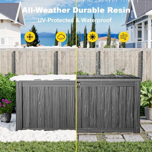 180 Gallon Resin Deck Box, Outdoor Storage Box, Waterproof UV Resistant，Weath...