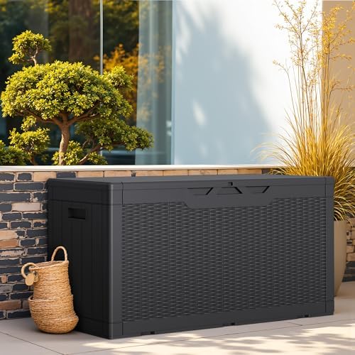 Greesum Outdoor Storage Box 100 Gallon Storage Bin with Lid for Patio Furnitu...