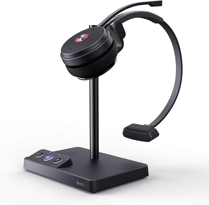 Yealink WH62 DECT Mono Teams Wireless Headset, 525 ft Range Work Headphone
