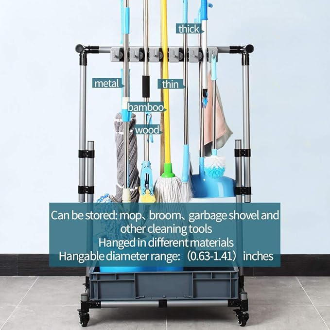 Broom And Mop Holder Put Wet Movable Floor-Mounted Mop Rack Floor Standing