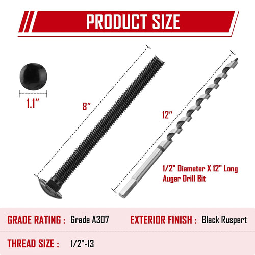1/2" x 8" carriage bolt kit, 12 bolts shown in use
