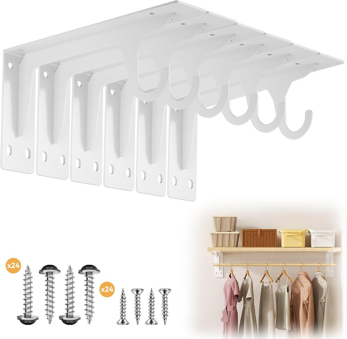 6 Pack Closet Rod Support Bracket Heavy Duty 11 x 4.8 Inch 300 lbs Capacity