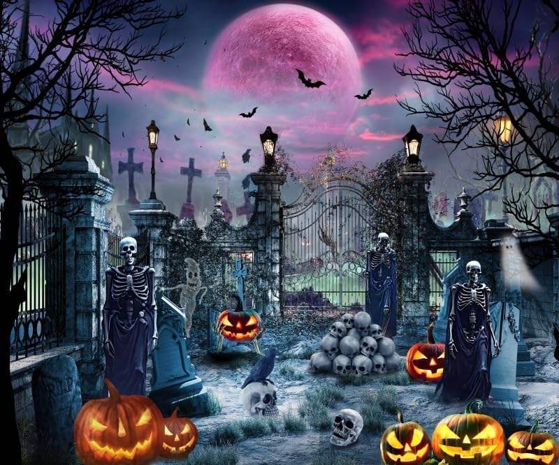 Halloween Backdrops for Photography 10x8ft Scary Night Cemetery Backdrop