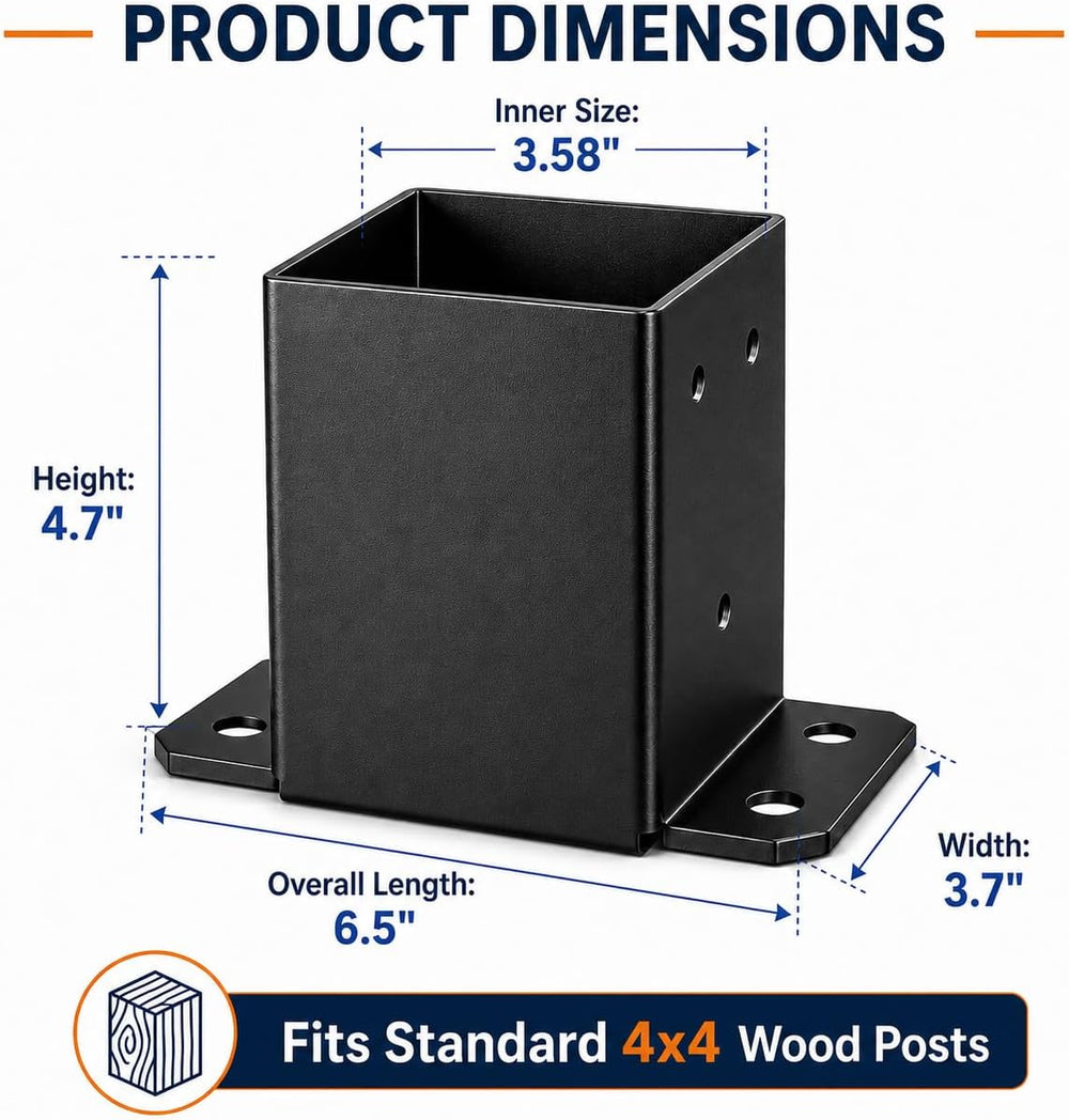 4x4 Post Base, 4x4 Post Bracket 4Pcs, Inner Size 3.6x3.6 inch Fence Post Anch...