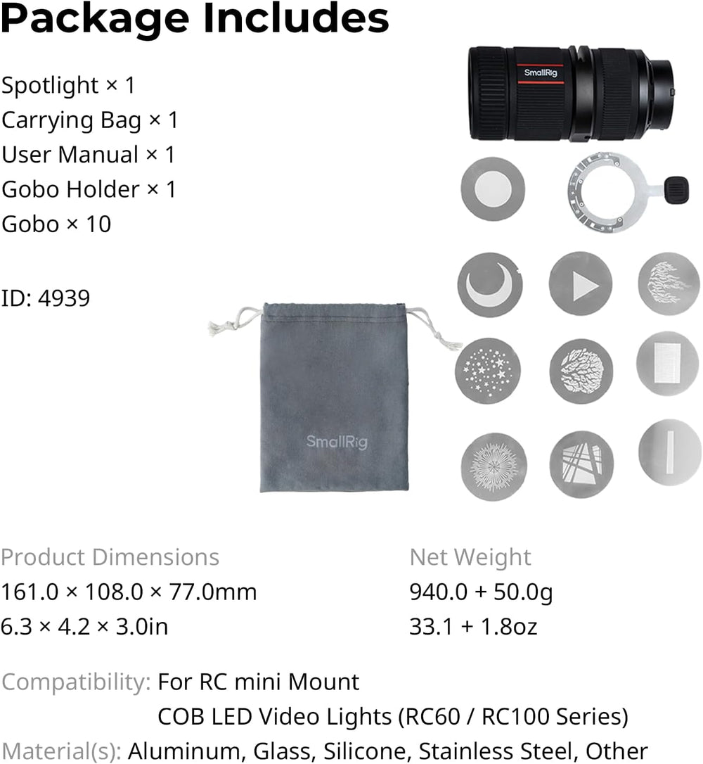SmallRig SP-Mini Spotlight, Optical Snoot Photography Kit