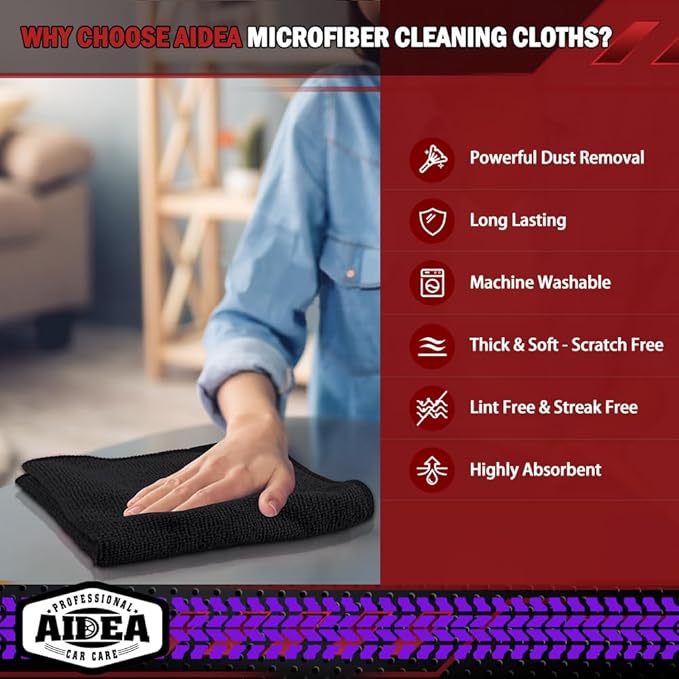 AIDEA Microfiber Cleaning Cloth Black 150PK, Microfiber Towels
