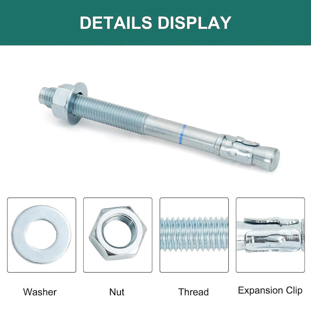 5/8" x 10" Concrete Anchors (10 Pack) 5/8 inch Wedge Anchors Bolts ...