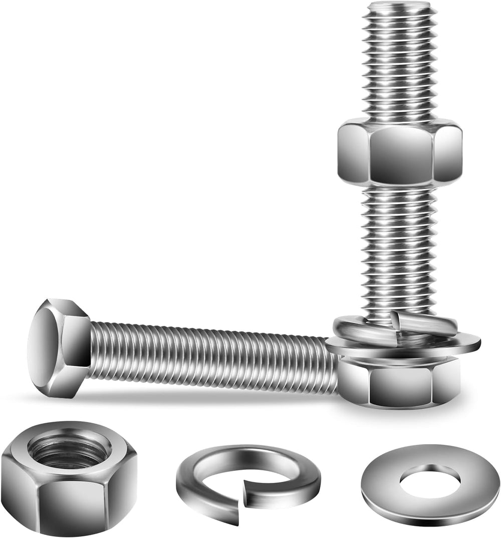 1/2-13 x 3" Hex Head Screw Bolt, Flat & Lock Washers, Fully Threaded...