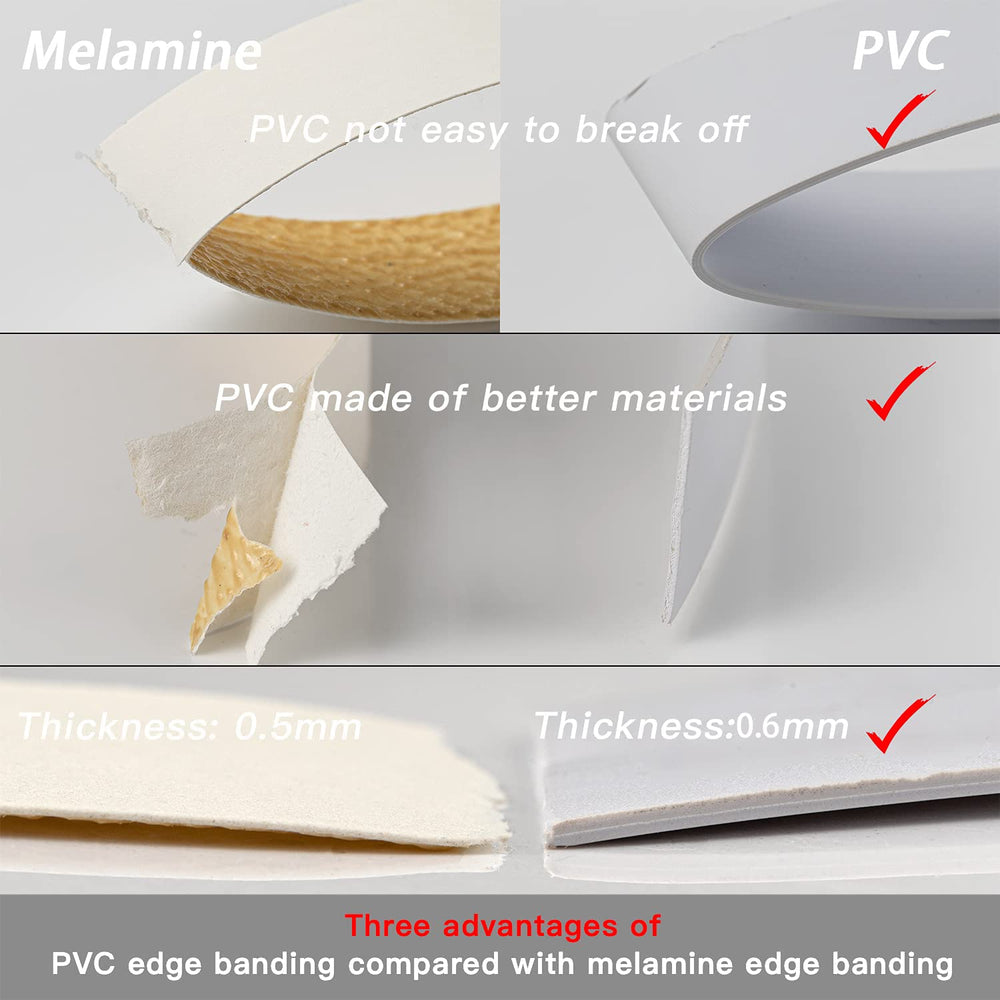 White Edge Banding, 1 inch x 50ft roll of Veneer PVC Edge Banding Pre-glued F...
