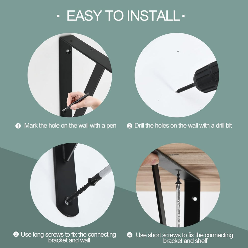 32 Pack L8 x H 6" Black Heavy Duty Shelf Brackets with Screws Metal Shel...
