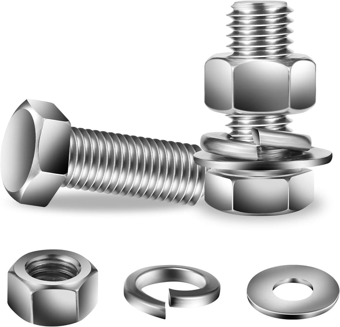 1/2-13 x 1-1/4" Hex Head Screw Bolt, Flat & Lock Washers, Fully Threaded (20Pcs)