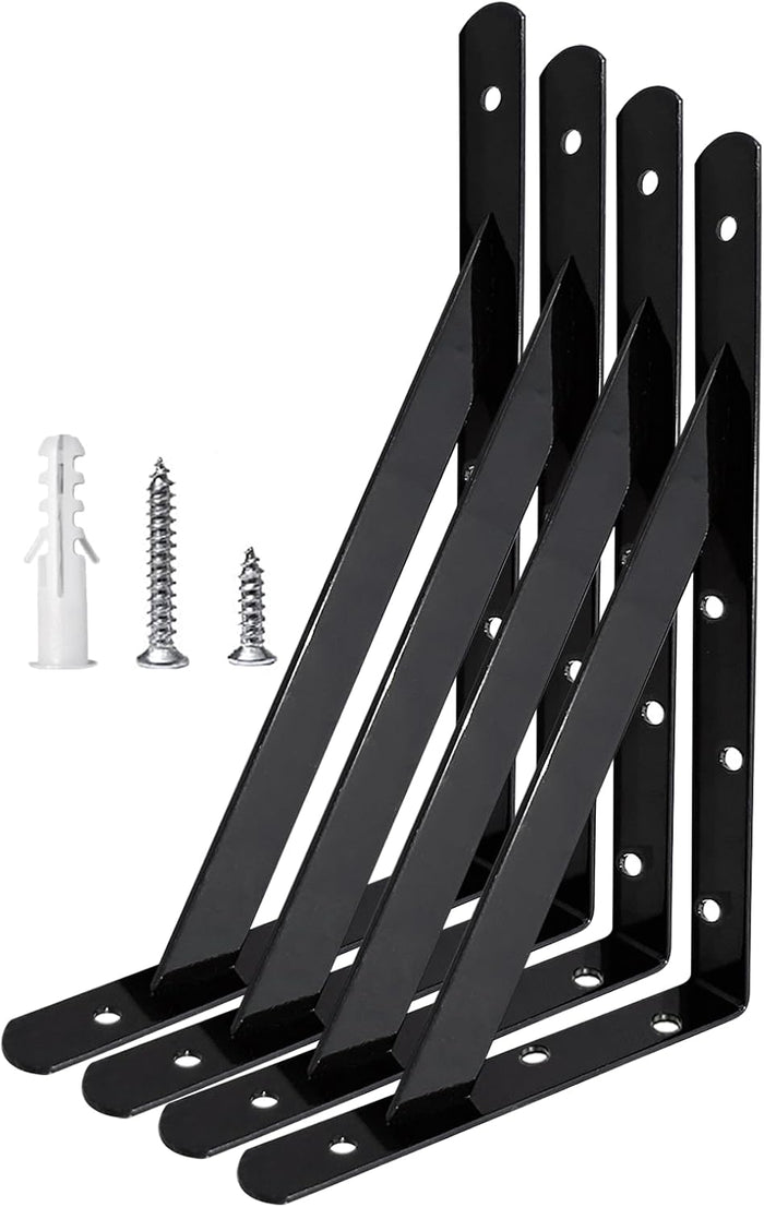 20 Inch Shelf Brackets for Heavy Load, 4 6 8 10 12 14 16 18 Inch Home, Garage Use Heavy Duty Shelves Brackets, Wall Mount L Brackets (2 Pairs，Black)