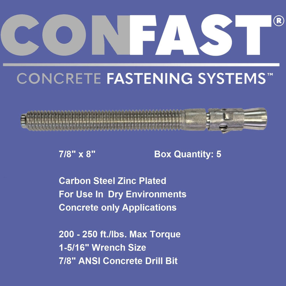 CONFAST 7/8" x 8" Wedge Anchor Zinc Plated (Box of 5)