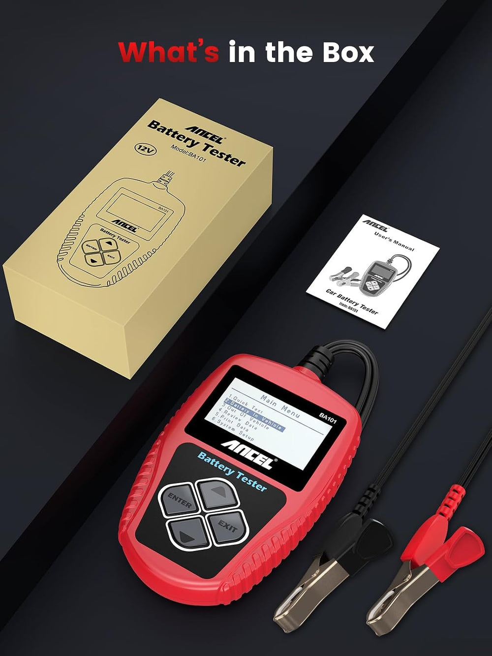 ANCEL BA101 Car Battery Tester, 12V Digital Automotive Alternator Meter Diagn...
