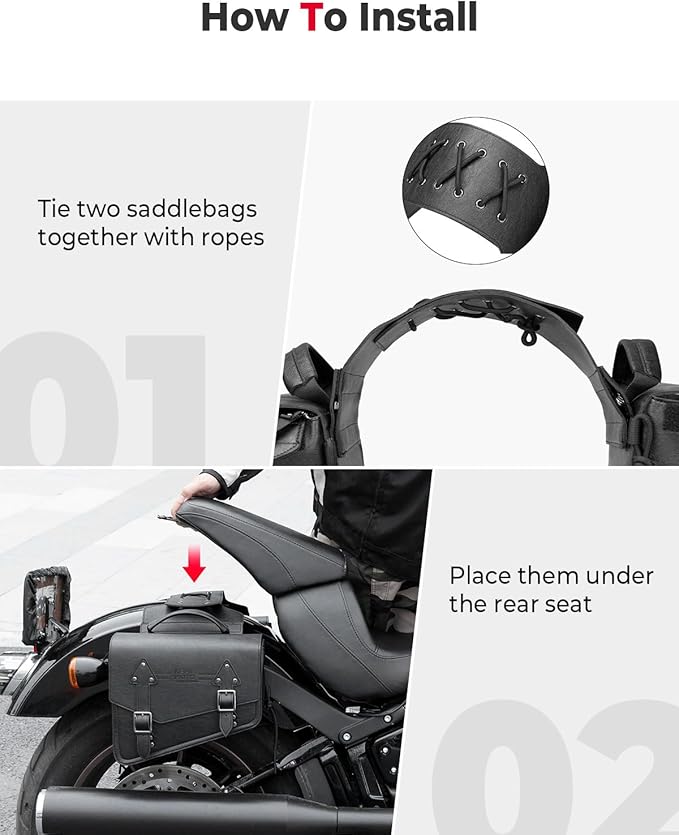KEMIMOTO Motorcycle Saddlebags Leather Side Bags 12L Compatible