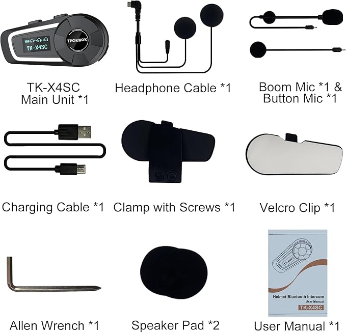TK-X4SC Motorcycle Bluetooth Headset, 6 Riders 2000m Helmet Group Intercom