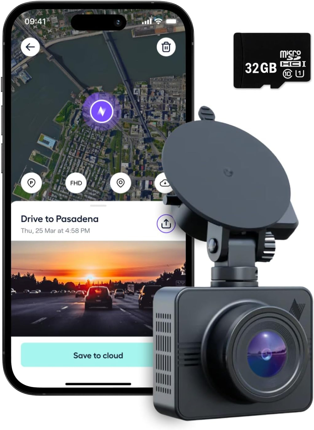 Nexar Beam GPS Dash Cam - Dash Camera for Cars with 32GB SD Card Included Unl...