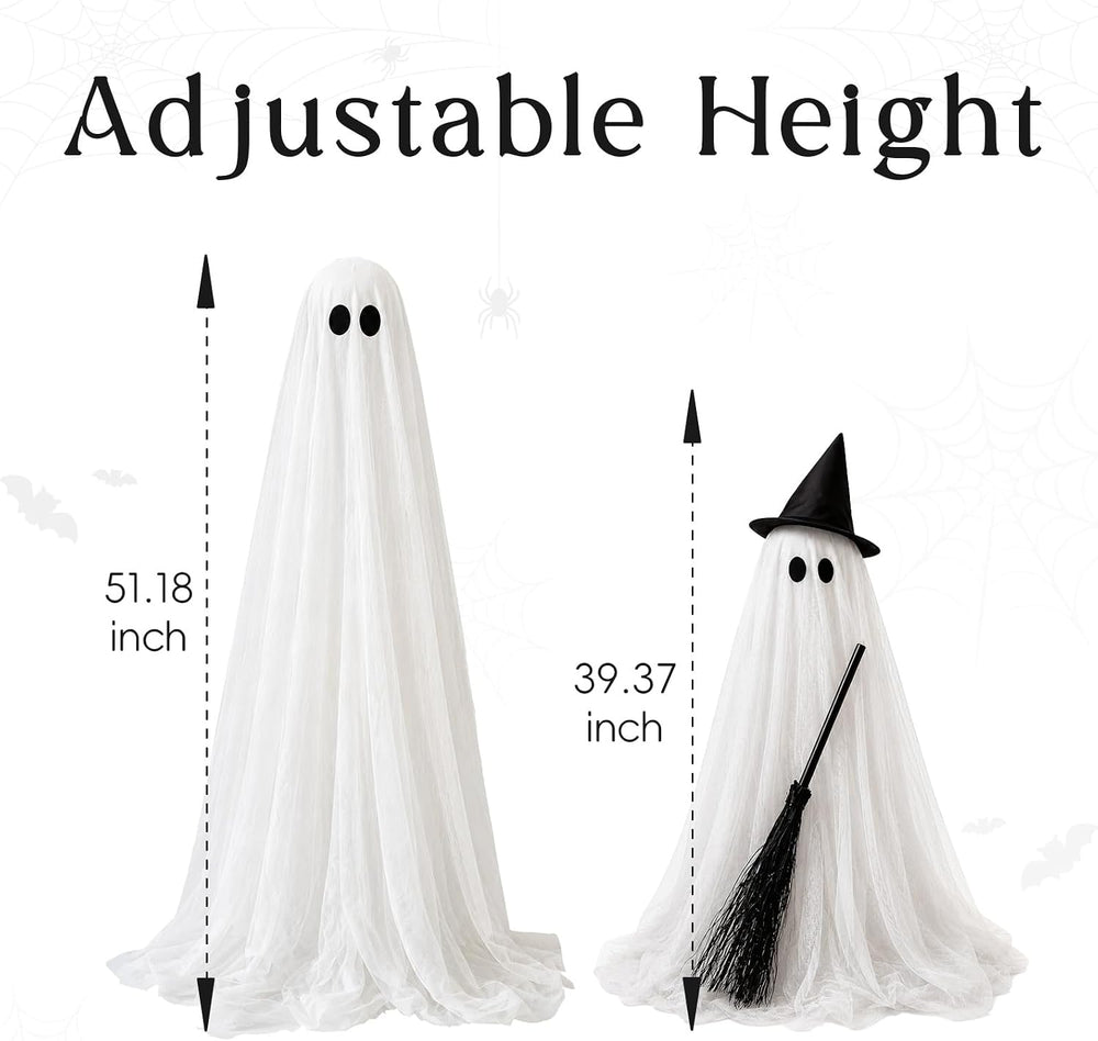 Halloween Decorations Outdoor, 2 Packs Light-Up Spooky Ghost Witch Broom
