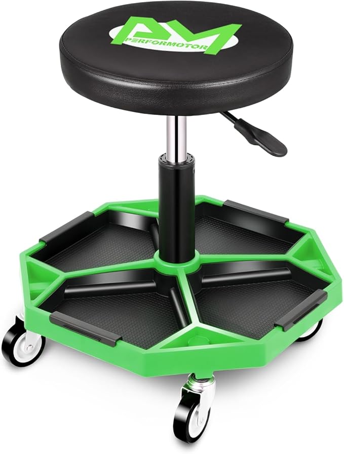 PM PERFORMOTOR Adjustable Height Pneumatic Garage Seat Rolling Mechanic Stool