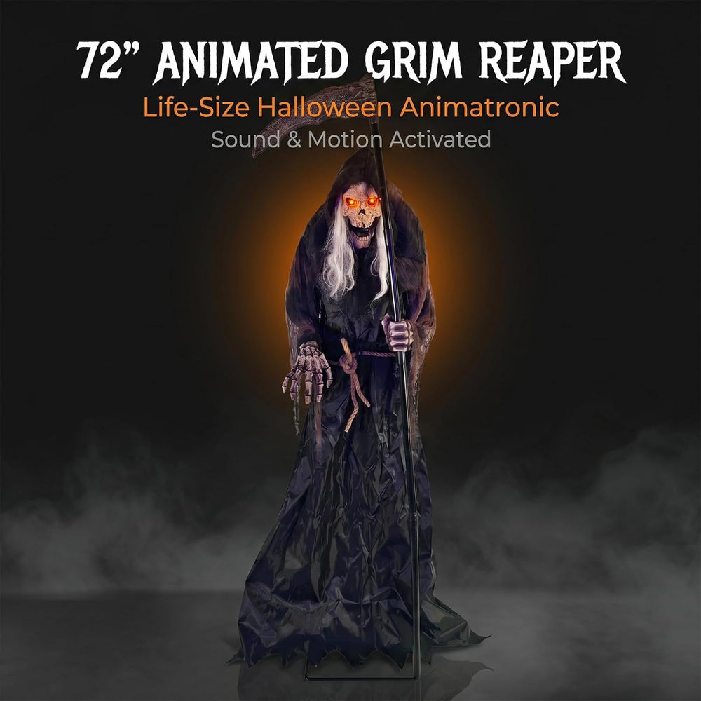 6FT Animated Grim Reaper Halloween Decoration - Sound Activated Halloween Ani...