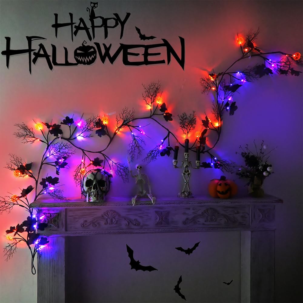 2026 Halloween Decor Lights 8.86FT 72 LED Willow Vine Twig with Timer Battery...