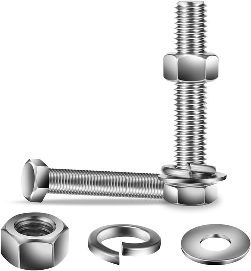 1/2-13 x 4" Hex Head Screw Bolt, Flat & Lock Washers, Fully Threaded, by SG TZH (20Pcs)