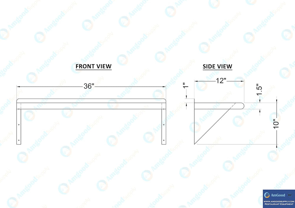 AmGood 12 in. x 36 in. Stainless Steel Wall Shelf with Backsplash - Holds 230...