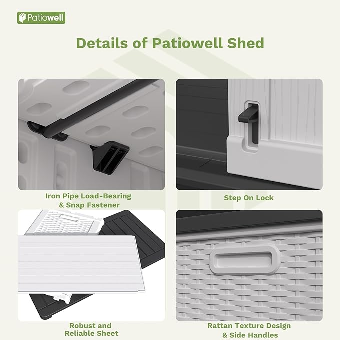 Patiowell 26 Cu.ft Plastic Outdoor Storage Shed w/o Shelf, Lockable Waterproof