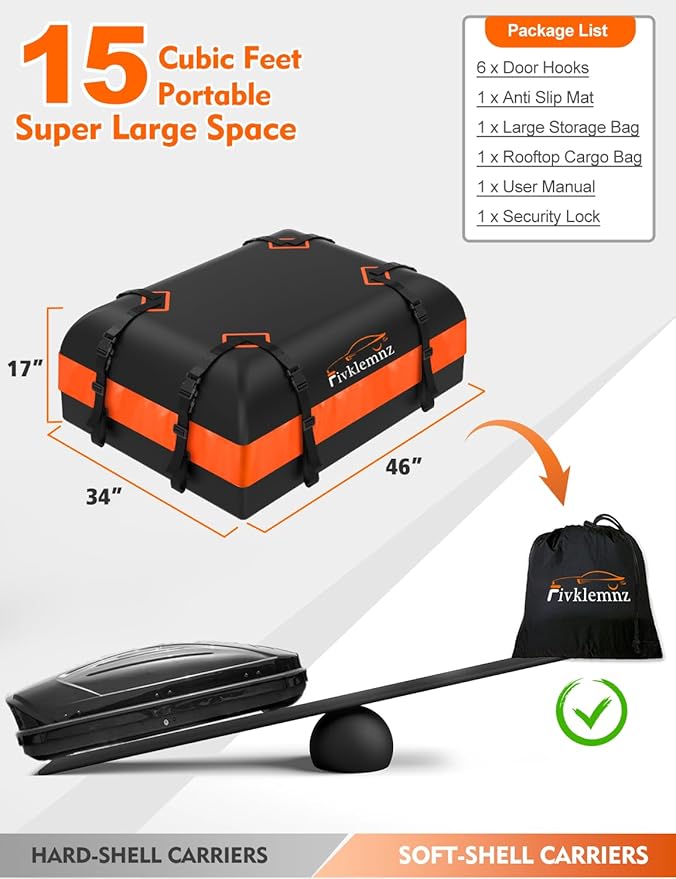 FIVKLEMNZ Car Rooftop Cargo Carrier Roof Bag Waterproof