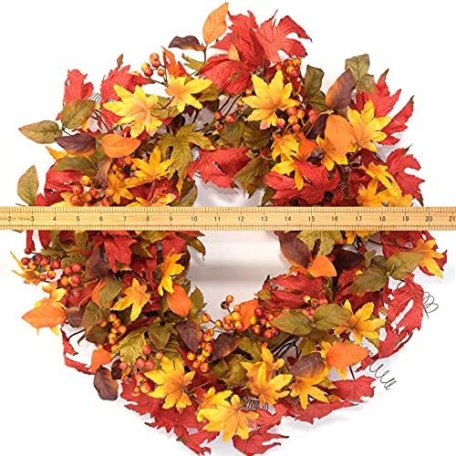 Idyllic 20 Inch Fall Wreath for Front Door - Maple Leaves Autumn Wreath for T...