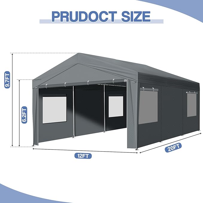VINGLI 12 x 20 ft Outdoor Portable Storage Shed, Heavy Duty Bike Tent