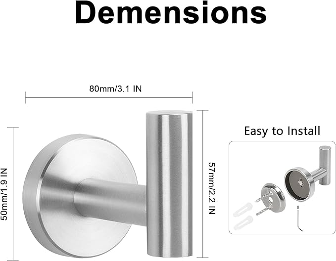 NearMoon Bath Towel Hooks- SUS 304 Stainless Steel Robe Hook Holder, Heavy Du...