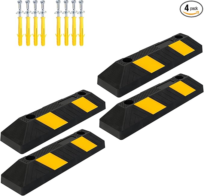 20" Rubber Parking Curb Stop, Car Stopper (4 Pack)
