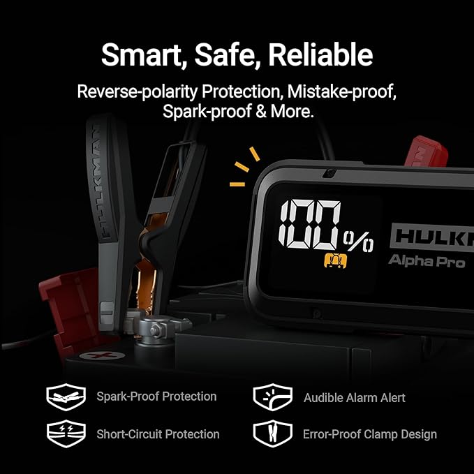 Hulkman Alpha Pro Solid Black, 1500A 44.4Wh Car Jump Starter Portable,