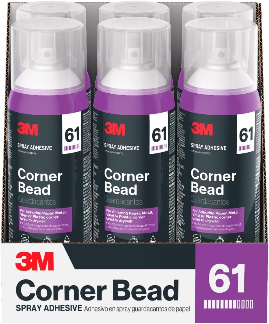 3M Corner Bead 61 Spray Adhesive, 14.1 oz. (Pack of 6), Low VOC, Quick Bond, ...