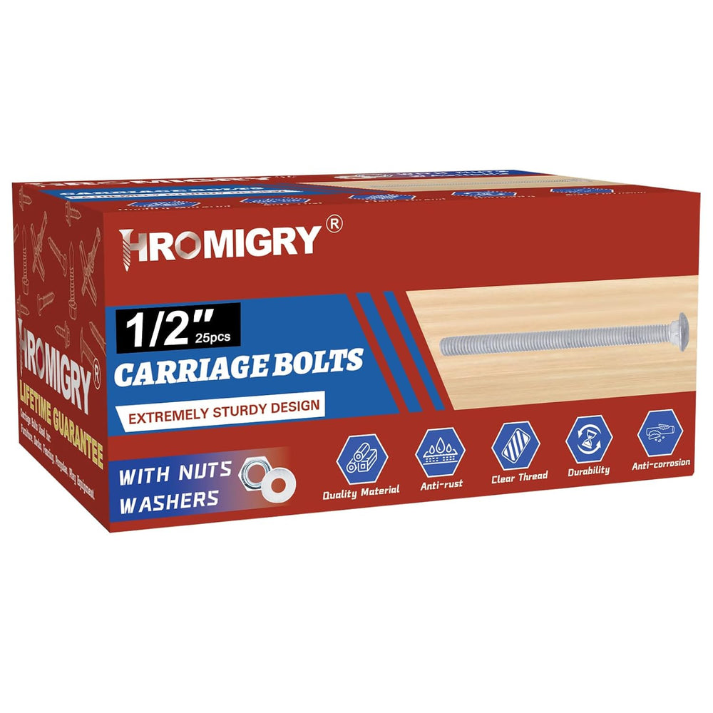 1/2" x 4" Carriage Bolts (25 PCS), Hot Dip Galvanized, Heavy Duty R...