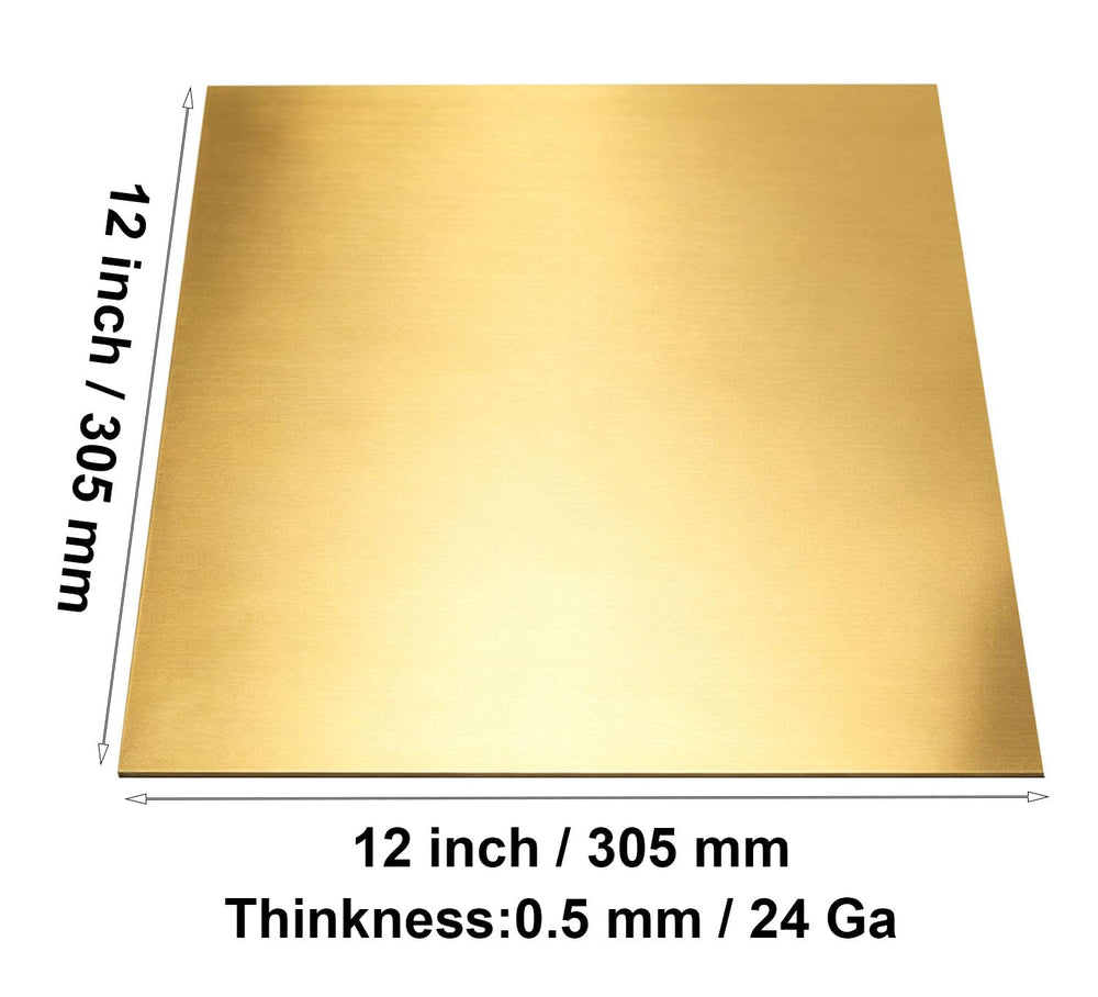 Brass Sheet, 2pcs,12"x12"-24Gauge(0.5mm)，No Scratches, Protective F...
