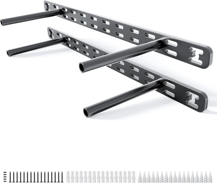 2pcs Floating Shelf Bracket Heavy Duty,Decorative Floating Shelf Hardware Hidden Black Metal Fireplace Mantel Brackets Without Jig (18"X6"X1.0" Without Tools)