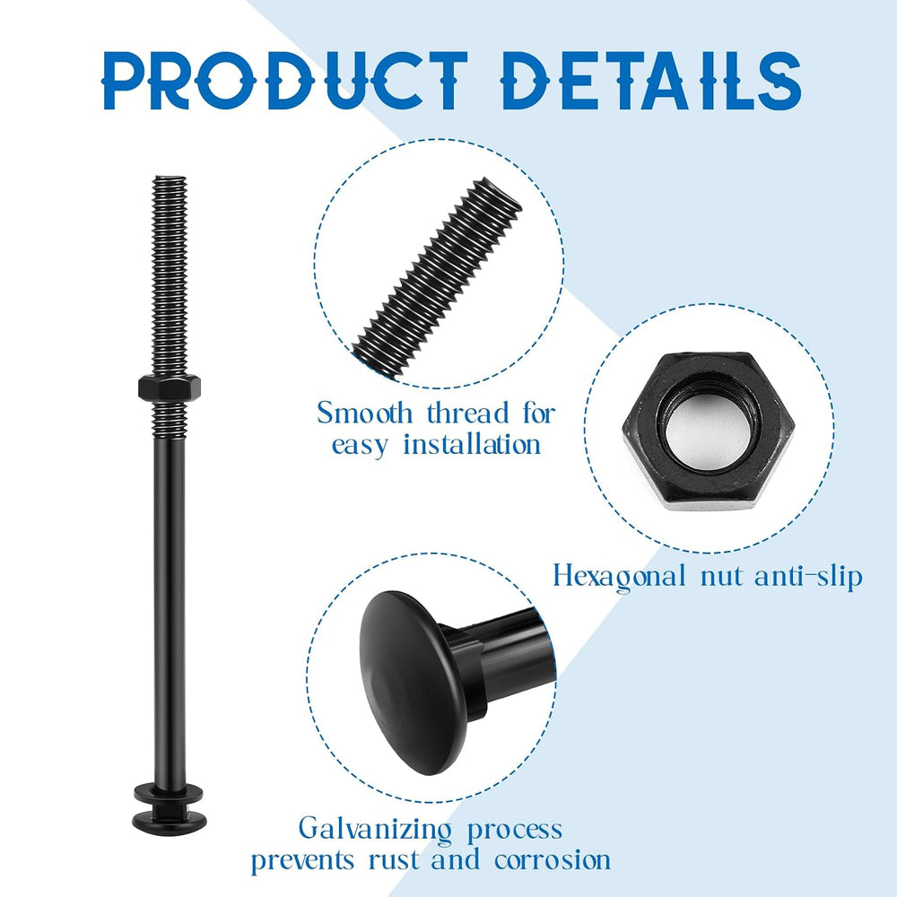 Zonon 12 Sets 1/2 x 8 Inch Black Carriage Bolt Kit Galvanized Carriage Bolt S...