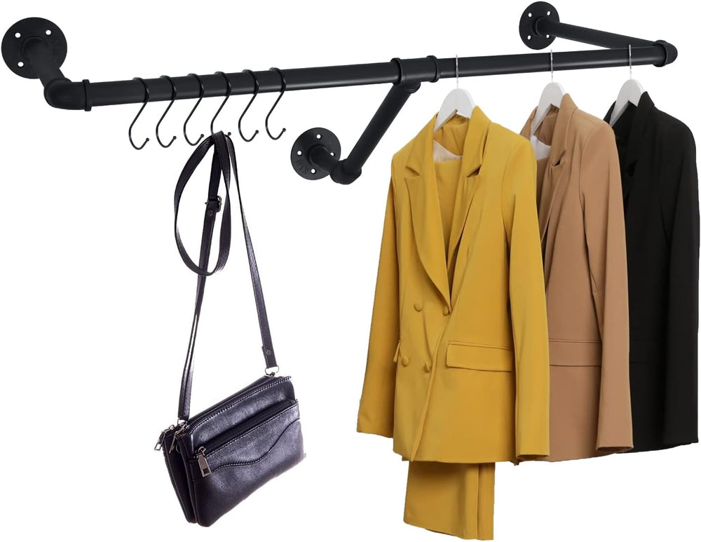 HouseAid 32 Inch Industrial Pipe Clothes Rack, Farmhouse Iron Garment Rack, V...