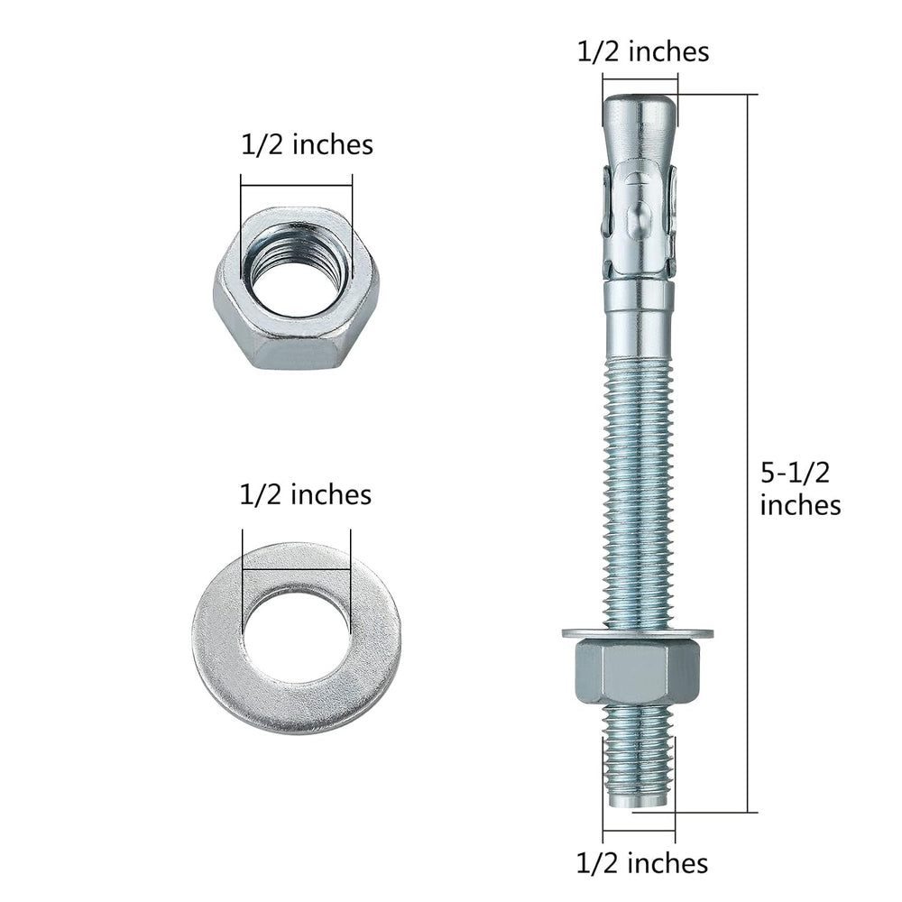 Wensilon 1/2" x5-1/2 Wedge Anchors for Concrete, Zinc-Plated, 30 PCS