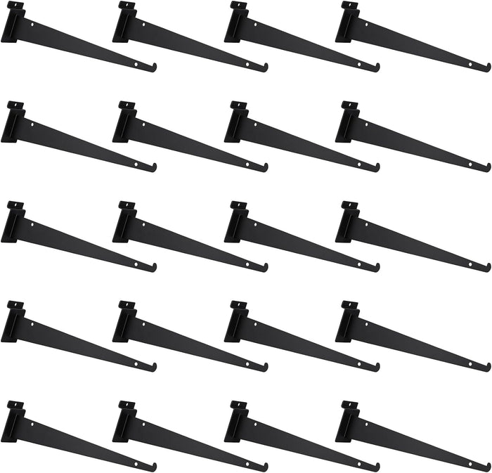 20 Pack Metal Slatwall Shelf Brackets with Lip Heavy Duty, Slatwall Accessory for Panels Shelving, Garage, Retail Display (Black, 12 Inch)