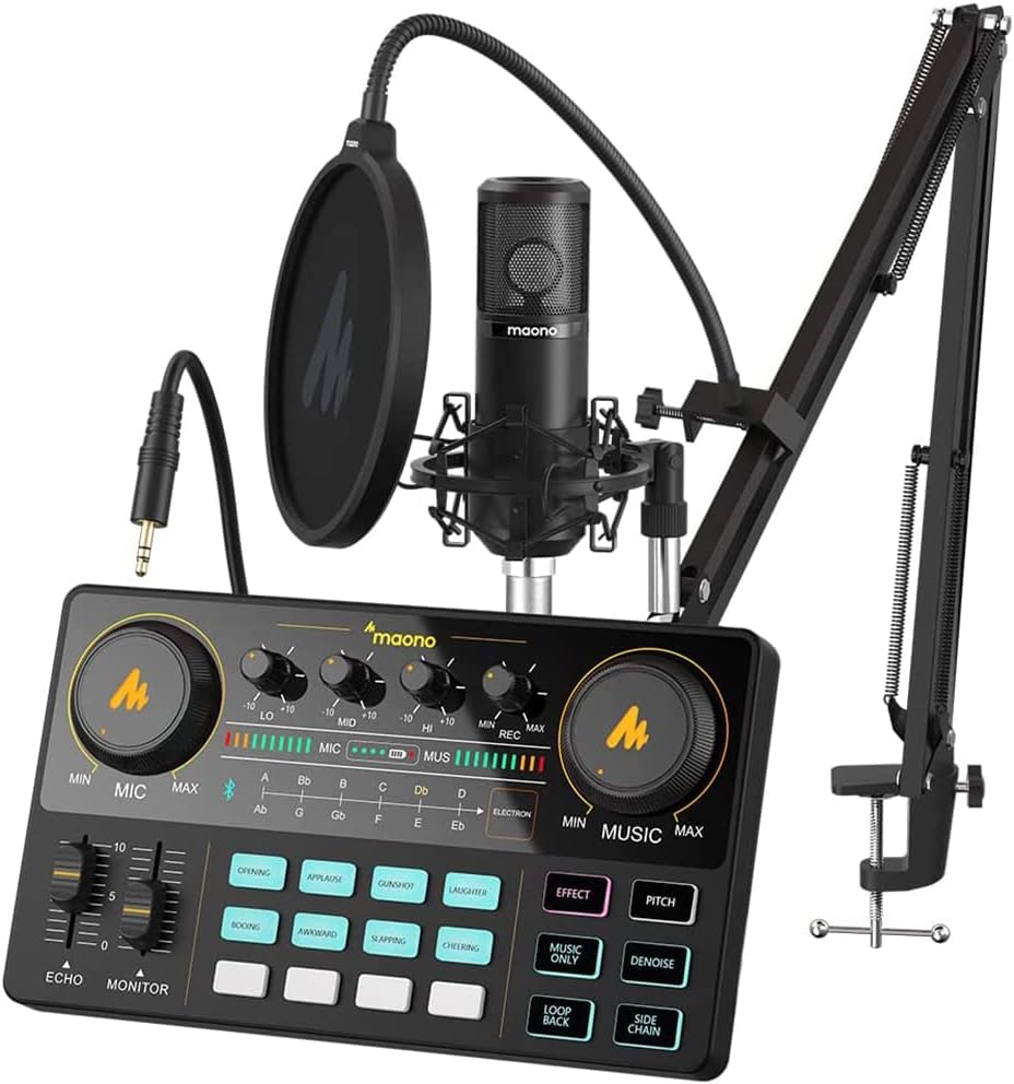 MAONO Podcast Equipment Bundle with Audio Mixer & 3.5mm Mic for Streaming