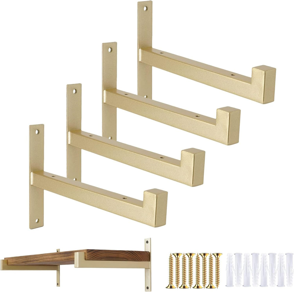 OVOV 4 Pack Heavy Duty Shelf Brackets 10 Inch Metal Shelf Supports Gold