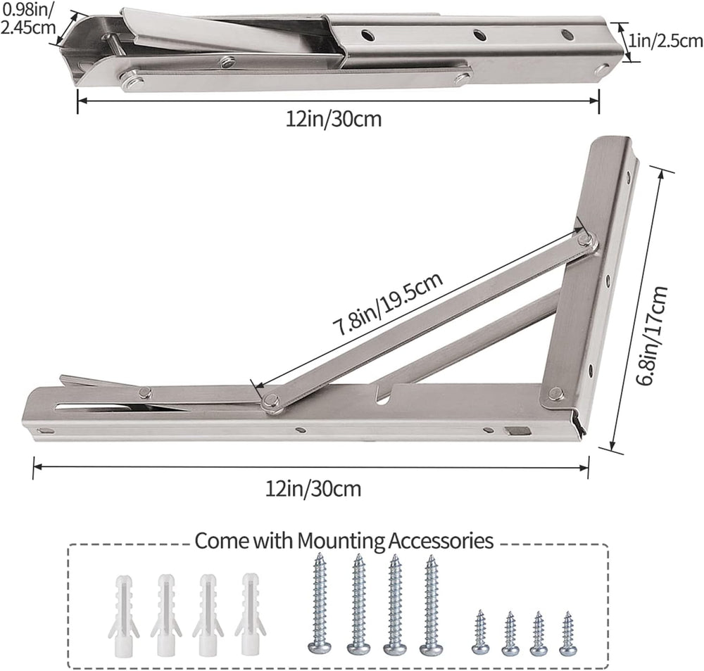 YUMORE Folding Shelf Brackets 12", Max Load: 330lb Heavy Duty Stainless ...